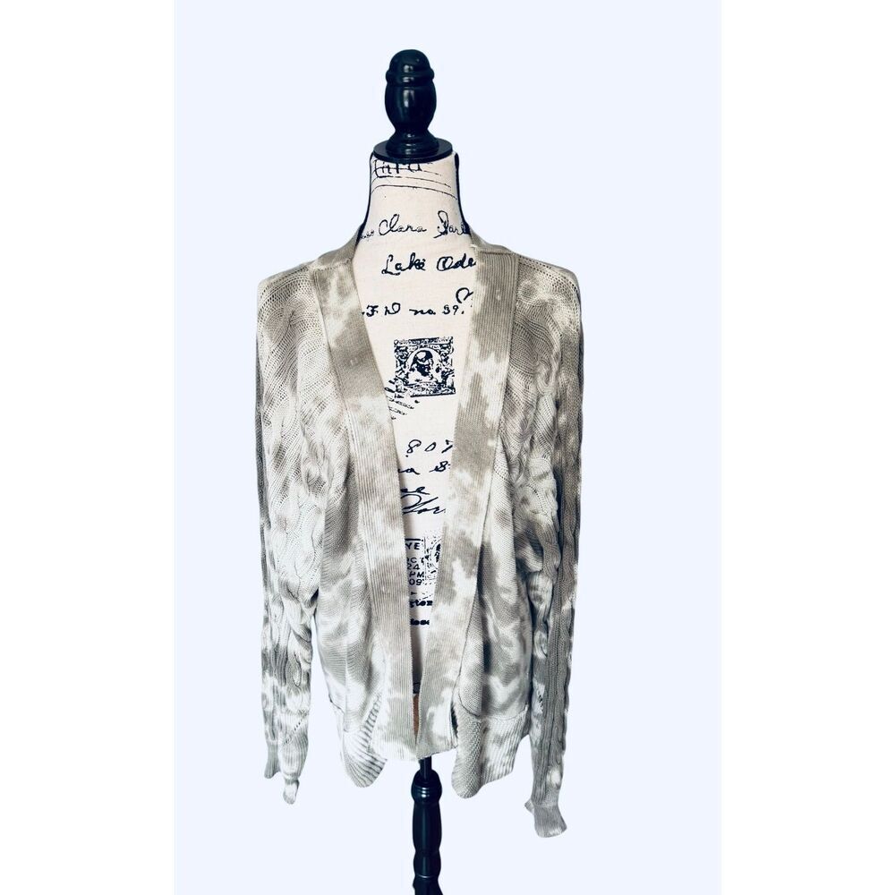 Gilded Intent Buckle Tie Dye Cardigan Sweater L Cotton Open Front Cable Knit